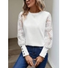 Easowa Top Feminina de Malha Waffle com Aplicação de Renda e Floral nas Mangas, Branca