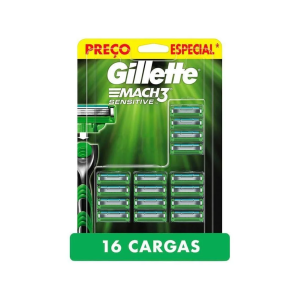 Carga para Aparelho de Barbear Gillette - Mach3 Sensitive 16 Cargas - Verde