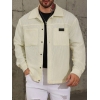 Manfinity Homme Camisa Jaqueta Masculina Plus Size de Cor Sólida Minimalista Casual de Manga Longa, Veludo Cotelê