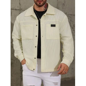 Manfinity Homme Camisa Jaqueta Masculina Plus Size de Cor Sólida Minimalista Casual de Manga Longa, Veludo Cotelê
